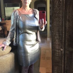 2 Silver Backless Dress & Sequins Jacket, Small